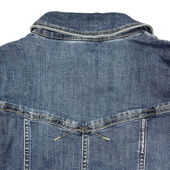 Riders by Lee Trucker Jean Jacket Womens Small Faded Stretch Denim Grunge School - Picture 7 of 11